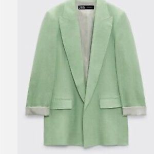 Zara oversized linen blazer green size s